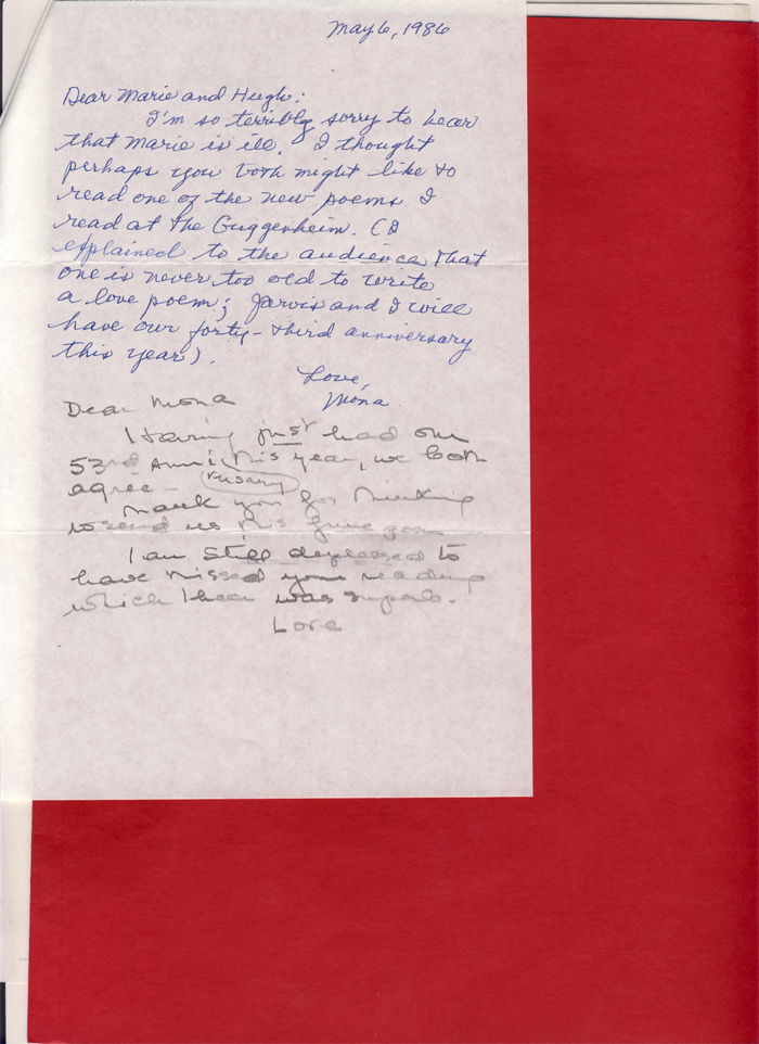 Mona Van Duyn 1986 Letter